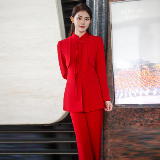 IWY/国风新中式西装套装正红色女装高级感年会礼服总裁范演讲主持西装FYC238+FYP241 商品图3
