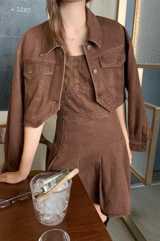 WHO KNOWS 棕红色吊带连衣裙外套套装 19345 商品图1