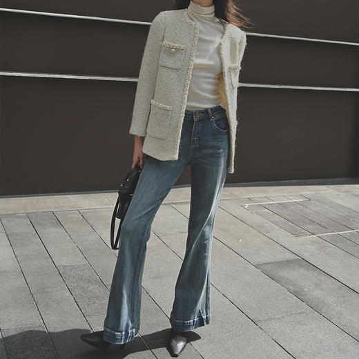 【顺丰包邮】93821 洛诗琳实穿百搭显瘦气质高腰微喇直筒牛仔裤03022 商品图3