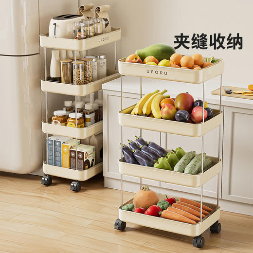 摩登主妇菜篮子置物架果蔬塑料收纳架多层厨房家用零食移动小推车 商品图1