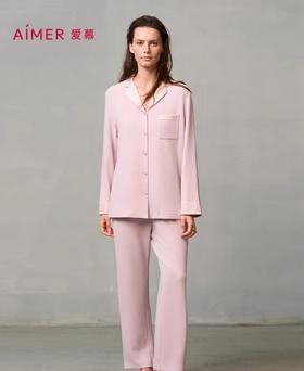 爱慕24秋冬亲肤暖丝睡衣女含真丝开衫长袖分身家居套装