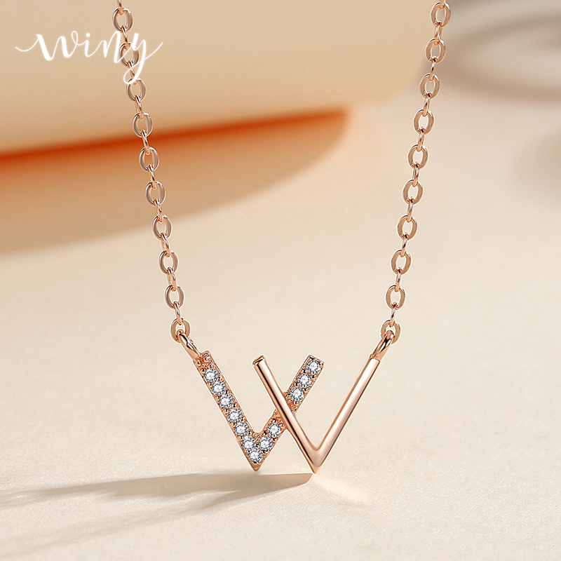 Winy925纯银简语项链玫瑰金色轻奢小众精致锁骨链送女友生日礼物