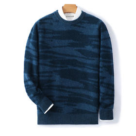 红览 纯羊毛加厚针织羊毛衫男装圆领提花套头上衣D658