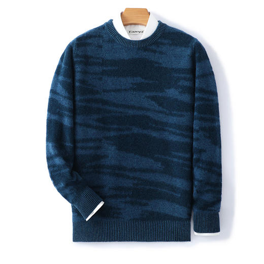 红览 纯羊毛加厚针织羊毛衫男装圆领提花套头上衣D658 商品图0