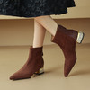 【预售5天】简约时装靴秋冬季新款靴子尖头粗低跟女靴电镀跟金属羊皮拼接短靴NDXC&6777 商品缩略图4