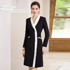 IWY/黑白撞色西装连衣裙女ol通勤白领职业装v领小香风气质正装长袖Q1010 商品缩略图1
