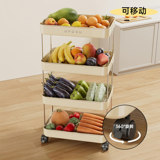 摩登主妇菜篮子置物架果蔬塑料收纳架多层厨房家用零食移动小推车 商品图2