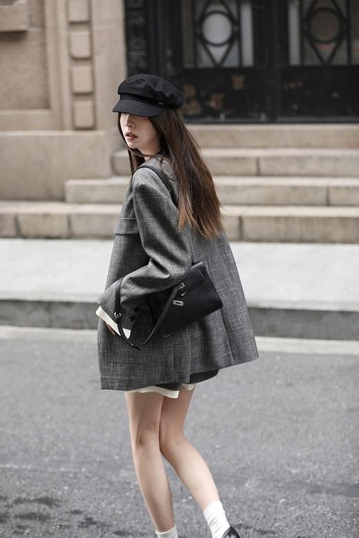 Le Malene 深灰色时髦无领西装外套 19340 商品图2