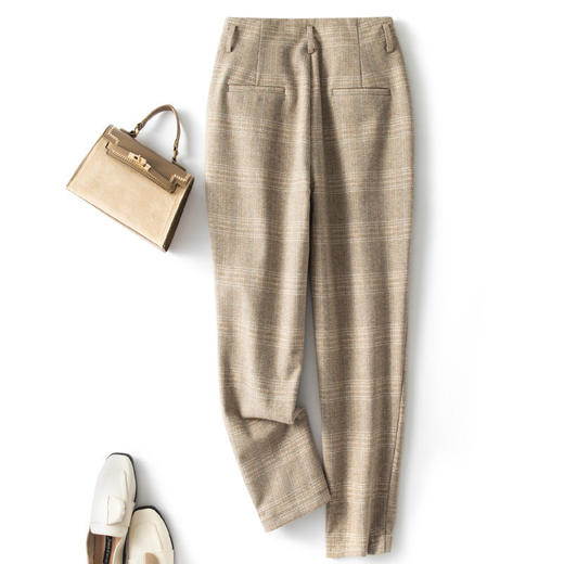 【特惠不退换】格子裤女秋冬复古时尚高腰垂感直筒裤九分小个子休闲裤    WSFS-82160 商品图4