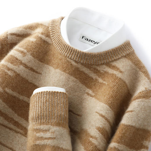 红览 纯羊毛加厚针织羊毛衫男装圆领提花套头上衣D658 商品图7