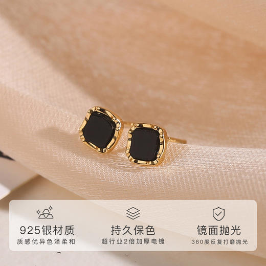 Winy925纯银几何熔岩耳钉轻奢小众金色玛瑙耳饰送女友生日礼物 商品图1
