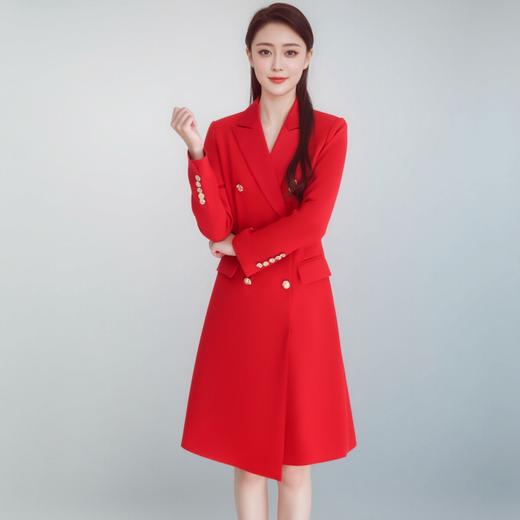 IWY/正红色年会礼服女高级感上镜艺考主持人正装气质醋酸领商务工作服Q1002-R 商品图0