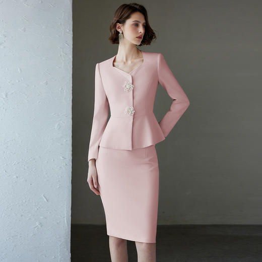 IWY/秋冬粉色女总裁西装套裙女长袖珠宝接待工作服主持人演讲录课套装C2084+S2083 商品图3