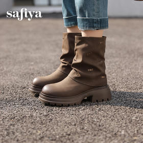 预售5天发|Safiya/索菲娅2024秋冬美拉德时尚厚底粗跟小个子百搭套筒堆堆裤管靴 SF44116404/SF44118404