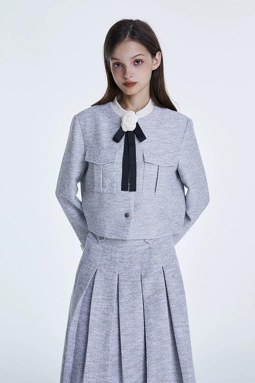 Le Malene 蓝灰色拼接式小香风外套半裙套装 19348 商品图1