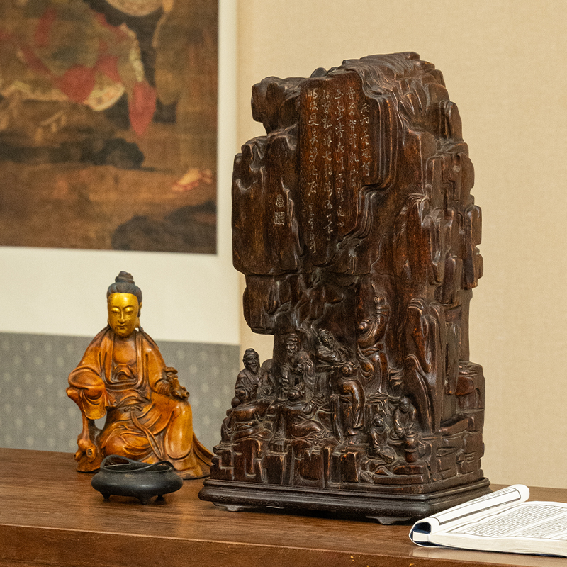 清 沉香木雕香山九老人物山子摆件