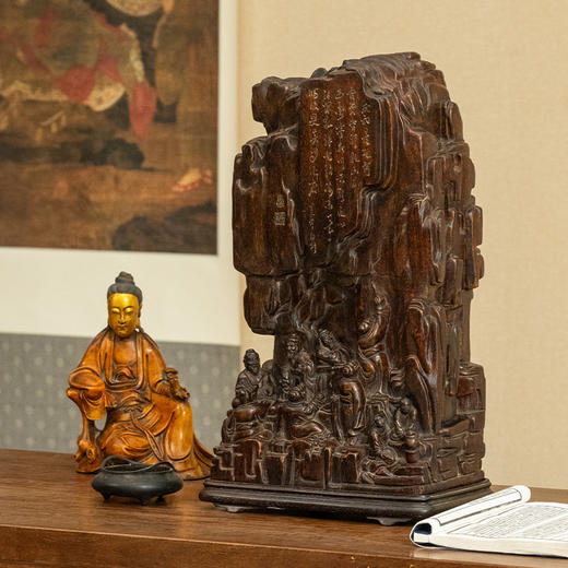 清 沉香木雕香山九老人物山子摆件 商品图0