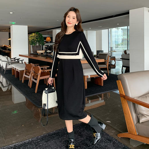 奢姿大码女装2024秋季假两件拼接打底连衣裙胖妹妹时尚简约一步裙9943855230 商品图1