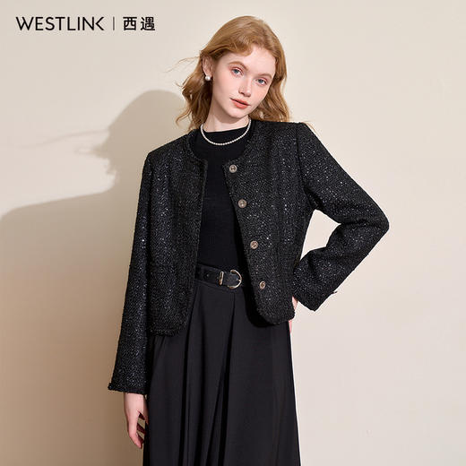 气质典雅小香风外套女早春金属纽扣装饰高级感圆领外套V4343570 商品图0