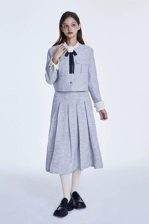 Le Malene 蓝灰色拼接式小香风外套半裙套装 19348 商品图2