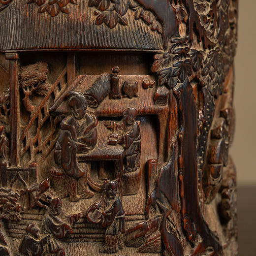 清 竹雕文人雅集笔筒 商品图2