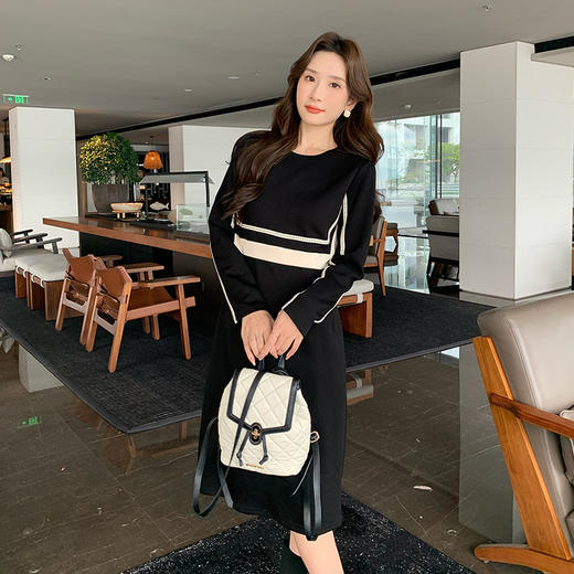 奢姿大码女装2024秋季假两件拼接打底连衣裙胖妹妹时尚简约一步裙9943855230 商品图4