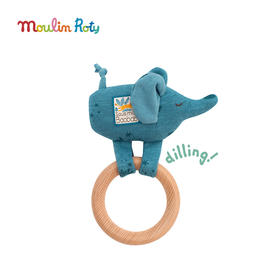 Moulin Roty 小象 手摇铃 适合0岁+ 内嵌响铃 猴面包树下系列 法国品牌-669007