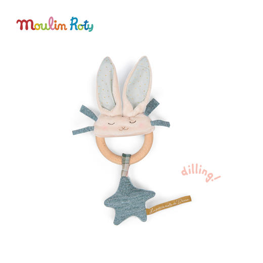 Moulin Roty 橘黄兔木环 手摇铃 适合0岁+ 可悬挂 三只邦尼兔系列 法国品牌-678009 商品图4