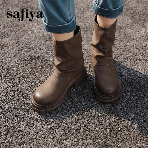 预售5天发|Safiya/索菲娅2024秋冬美拉德时尚厚底粗跟小个子百搭套筒堆堆裤管靴 SF44116404/SF44118404 商品图1