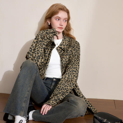 西遇J美式复古豹纹外套女秋季新款设计感polo领衬衫上衣SS141022 商品图2