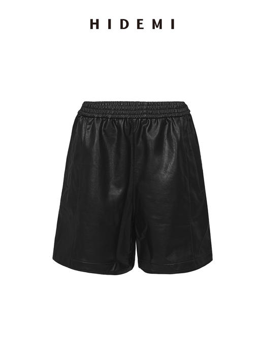 HIDEMI 超显瘦中腰款可再生蛋白皮环保皮松紧带宽松短裤 商品图6