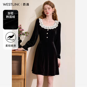 西遇短款赫本风丝绒小黑裙女冬季新款收腰淑女A字版型裙子14342969