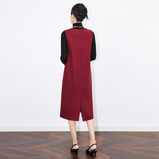 【高货wl】全新升级【铂金会员358/天猫479/差价121】(43958) 洛诗琳秋冬轻奢优雅风深V领重工亮片无袖含羊毛直筒背心裙 商品图4