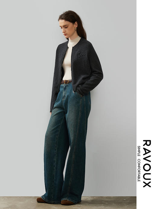 264099906圆领拉链修身羊毛开衫 商品图2