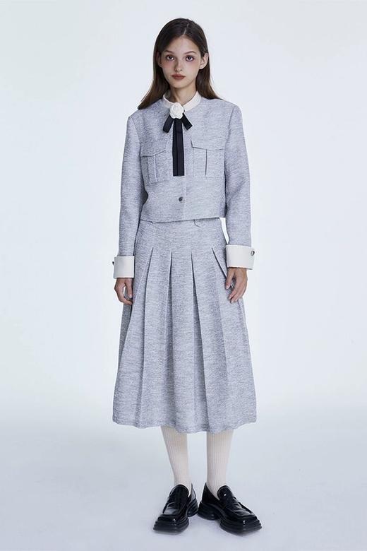 Le Malene 蓝灰色拼接式小香风外套半裙套装 19348 商品图0