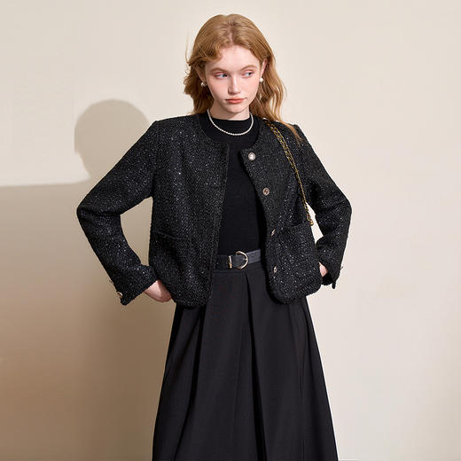 气质典雅小香风外套女早春金属纽扣装饰高级感圆领外套V4343570 商品图4