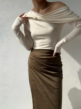 SIJIA｜麂皮绒围裹式半裙 [ 橄榄棕AW2439 ]