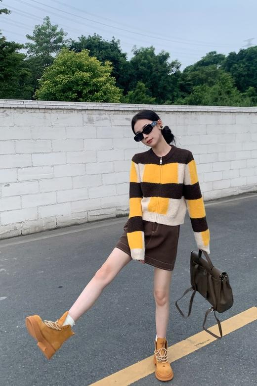 ANSUABEL 韩系可爱拼色针织开衫外套 19355 商品图5