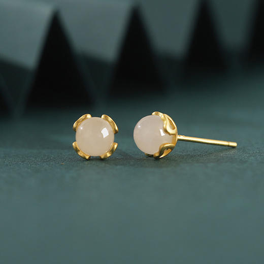 Winy925纯银玉露耳钉女生和田玉新中式耳饰轻奢小众生日礼物送女友 商品图0