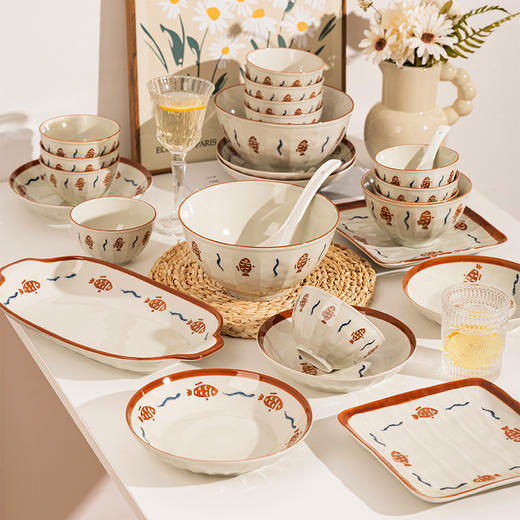 摩登主妇高颜值餐具套装碗盘家用2024新款釉下彩碗碟乔迁新居碗具 商品图3