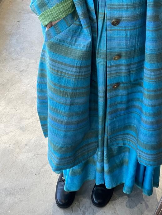 MAKU textiles｜羊毛棉湖蓝条纹长外套大衣 商品图4