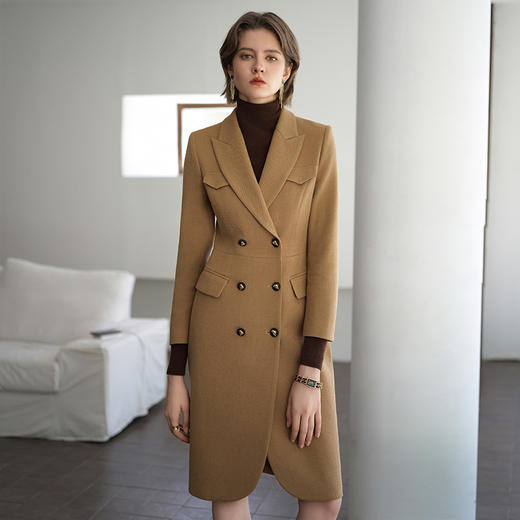 IWY/驼色西服外套英伦风双排扣风衣长袖西装时尚通勤大衣Q1026 商品图1