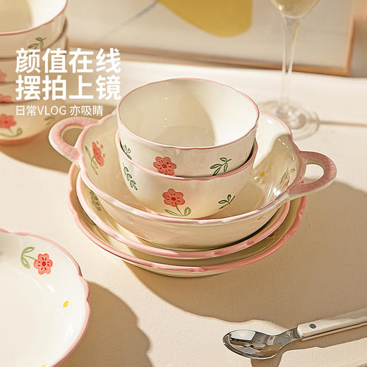 摩登主妇釉下彩碗碟套装特别好看的饭碗陶瓷碗家用高颜值餐具汤碗 商品图2