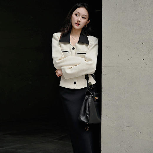 【顺丰包邮】99231 洛诗琳设计感卡腰小香外套直筒开叉半裙套装60402 商品图4