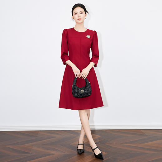 【高货wl】全新升级【铂金会员358/天猫479/差价121】(13110) 洛诗琳法式优雅通勤女神范七分袖收腰显瘦高级感连衣裙 商品图3