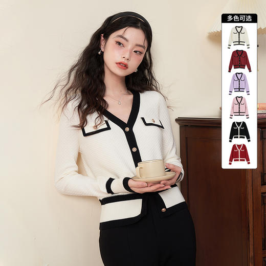 西遇小香风针织外套女新款V领开衫法式针织衫V1721438 商品图0