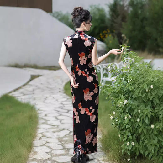 时尚长款丝绒无袖，单层花边旗袍TM7925 商品图4