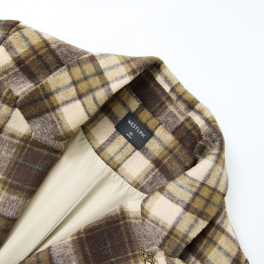 复古英伦风格纹翻领中长款大衣女秋冬保暖呢料外套V4242923 商品图5