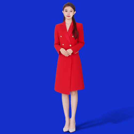 IWY/正红色年会礼服女高级感上镜艺考主持人正装气质醋酸领商务工作服Q1002-R 商品图2