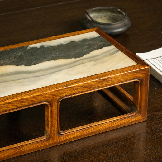 二十世纪 黄花梨镶云石四面平器座 商品图4